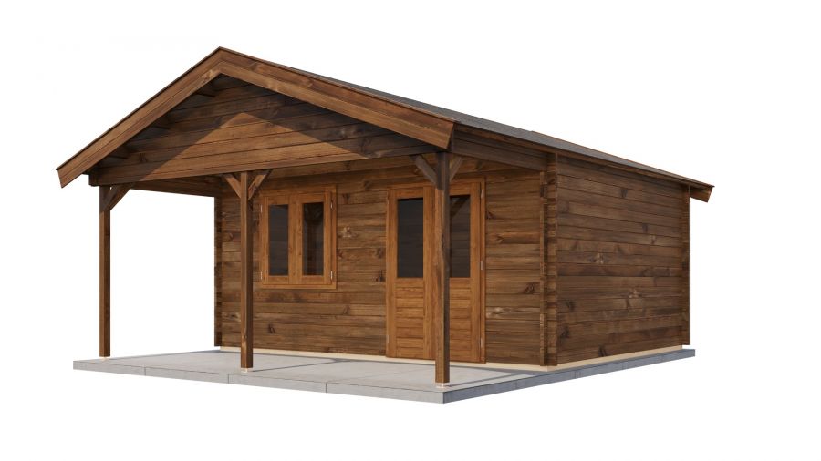 Lugarde Select Blokhut met overkapping Bennekom 500x400cm + 200cm - Keteldruk Bruin