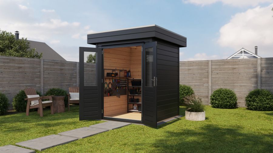 Lugarde Select Prima Alkmaar tuinhuis 180x180 cm 28 mm vuren zwartgrijs gebeitst