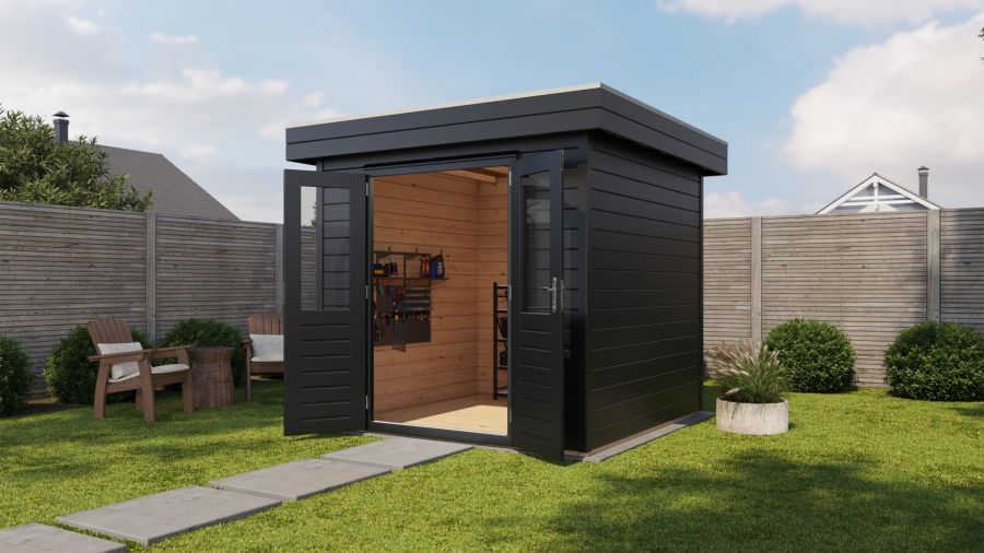 Lugarde Select Prima Delft tuinhuis 240x240 cm 28 mm vuren zwartgrijs gebeitst