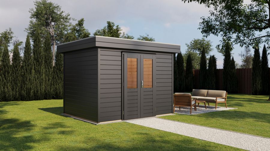 Lugarde Select Prima Enschede tuinhuis 300x240 cm 28 mm vuren zwartgrijs gebeitst