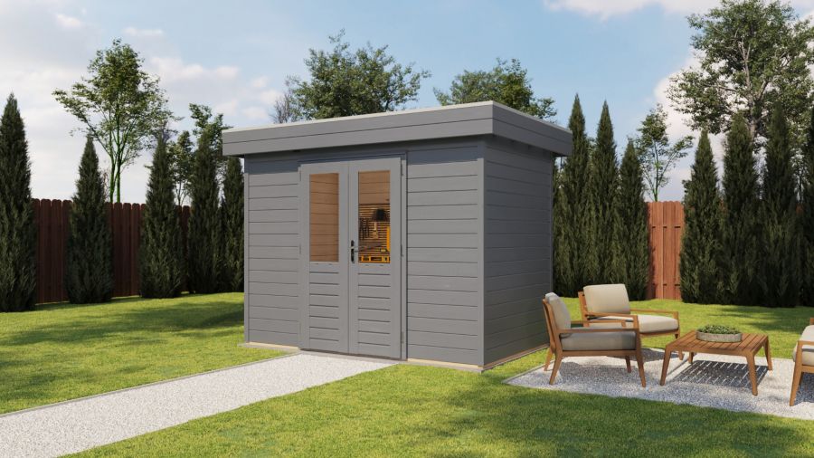 Lugarde Select Prima Eindhoven tuinhuis 300x180 cm 28 mm vuren grijs gebeitst