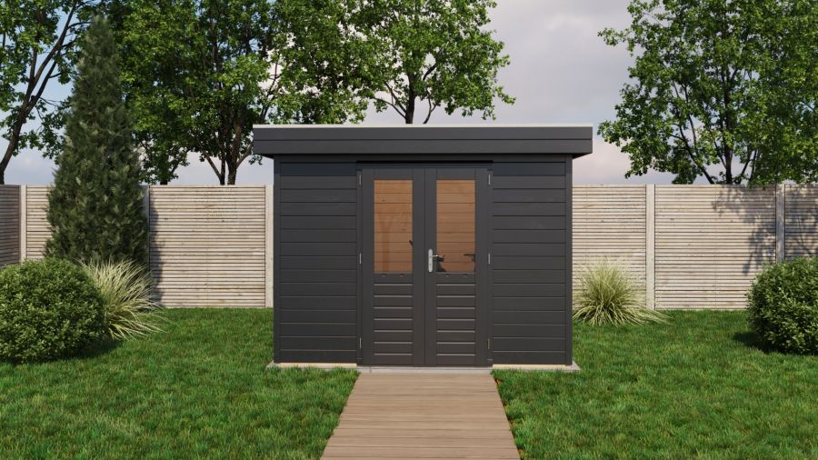 Lugarde Select Prima Gouda tuinhuis 300x300 cm 28 mm vuren zwartgrijs gebeitst