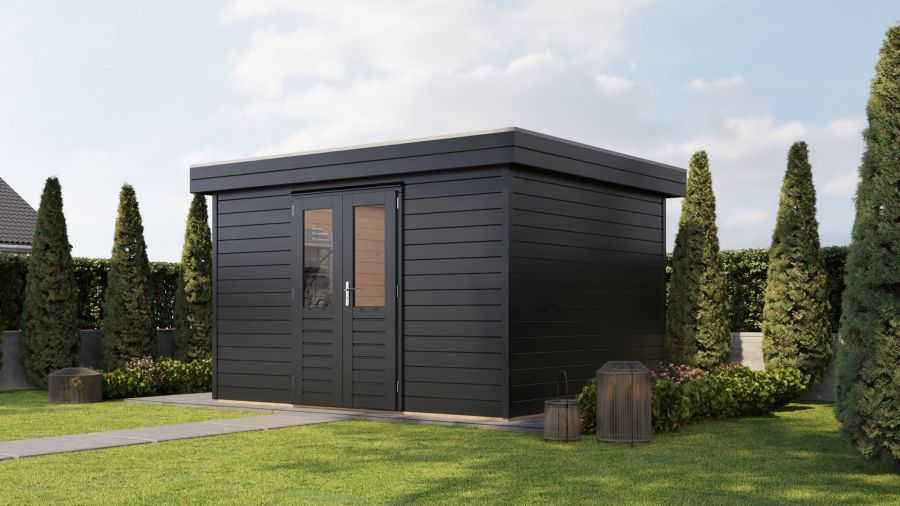 Lugarde Select Prima Heerlen tuinhuis 360x300 cm 44 mm vuren zwartgrijs gebeitst