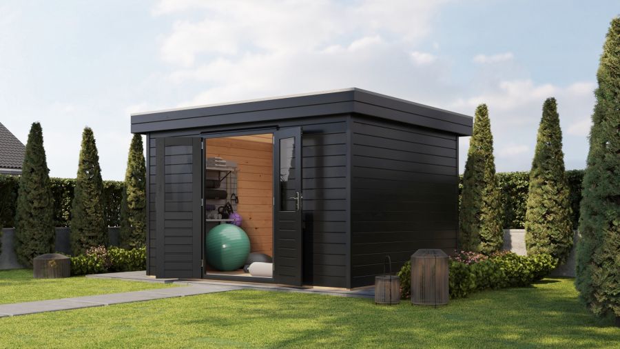 Lugarde Select Prima Heerlen tuinhuis 360x300 cm 44 mm vuren zwartgrijs gebeitst