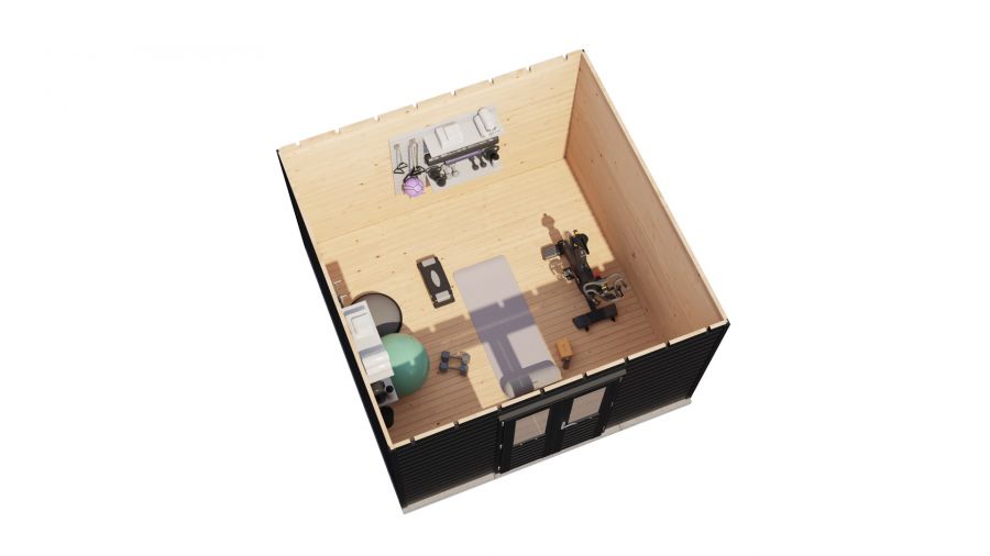 Lugarde Select Prima Helmond tuinhuis 360x360 cm 44 mm vuren zwartgrijs gebeitst