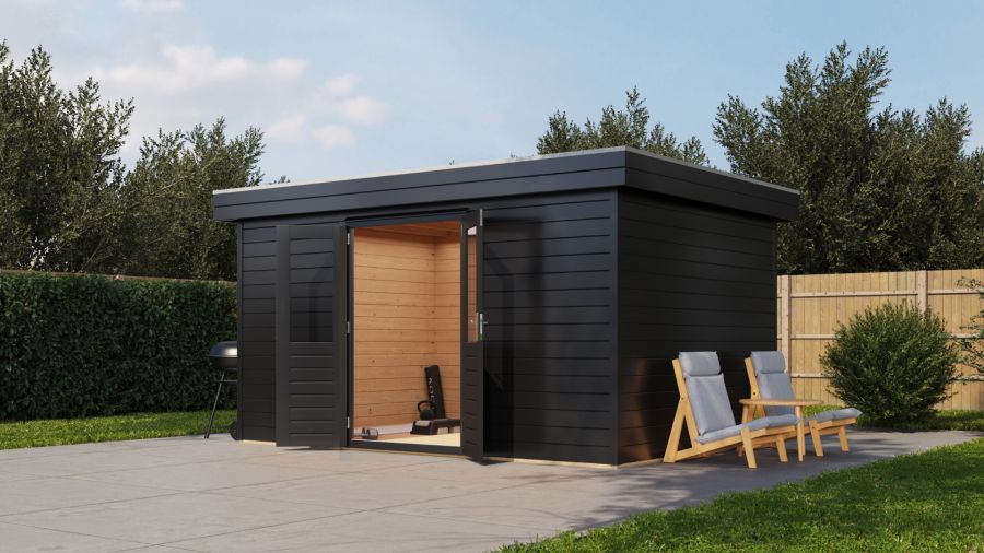 Lugarde Select Prima Hoofddorp tuinhuis 420x300 cm 44 mm vuren zwartgrijs gebeitst