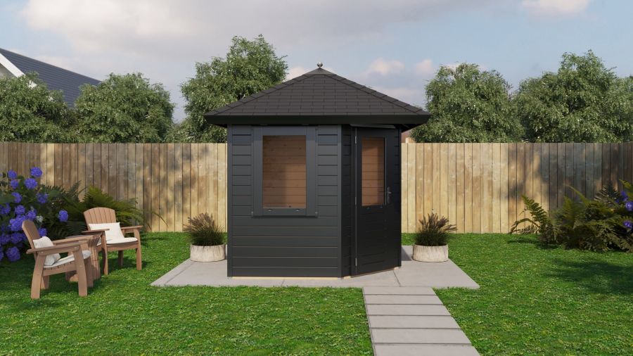 Lugarde Select Prima Leeuwarden tuinhuis 240x240 cm 28 mm vuren zwartgrijs gebeitst