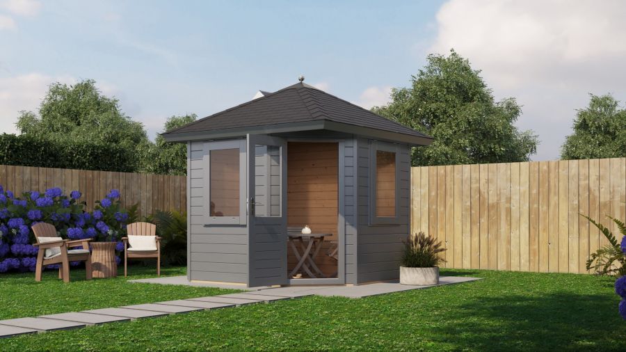 Lugarde Select Prima Leeuwarden tuinhuis 240x240 cm 28 mm vuren grijs gebeitst