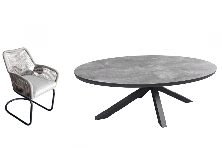 Tuinset Breeze - ovale tafel en 6 swingstoelen