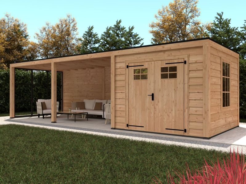Douglas buitenverblijf platdak Stavanger type XL - 1100x372 cm - samenstelling 4 - onbehandeld