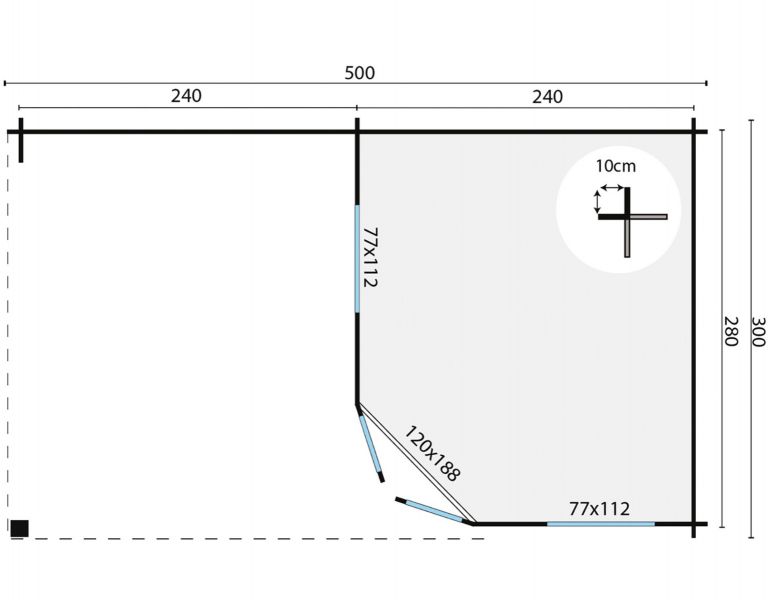 Blokhut Stig 250x300 cm + zijluifel 250 cm - licht verkleurd - 1 stuk beschikbaar - SALE25012