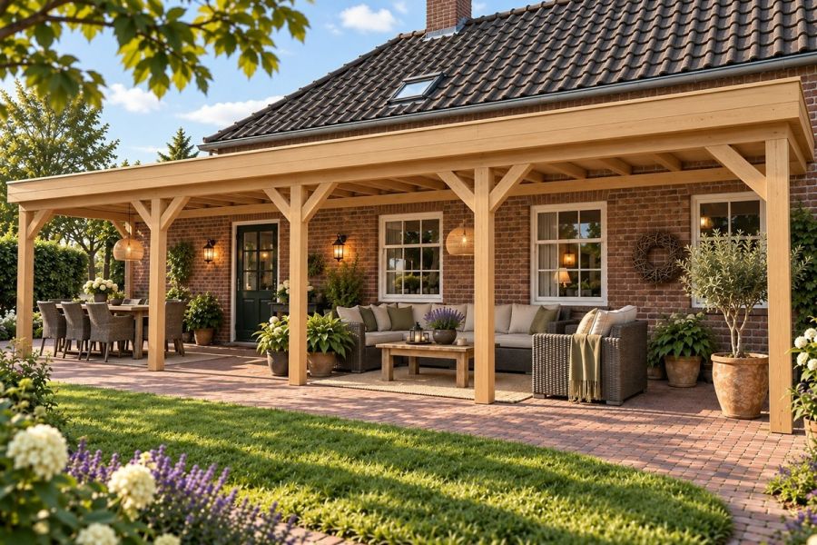 Sublime veranda in tuin, afmeting 1200 x 300 cm met 5 staanders