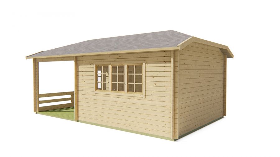 Tuindeco Torkel Blokhut 420x420 cm + luifel 280 cm 44 mm vuren red class wood geïmpregneerd