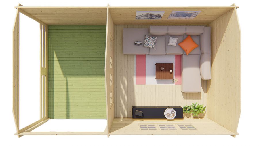 Tuindeco Torkel Blokhut 420x420 cm + luifel 280 cm 44 mm vuren red class wood geïmpregneerd