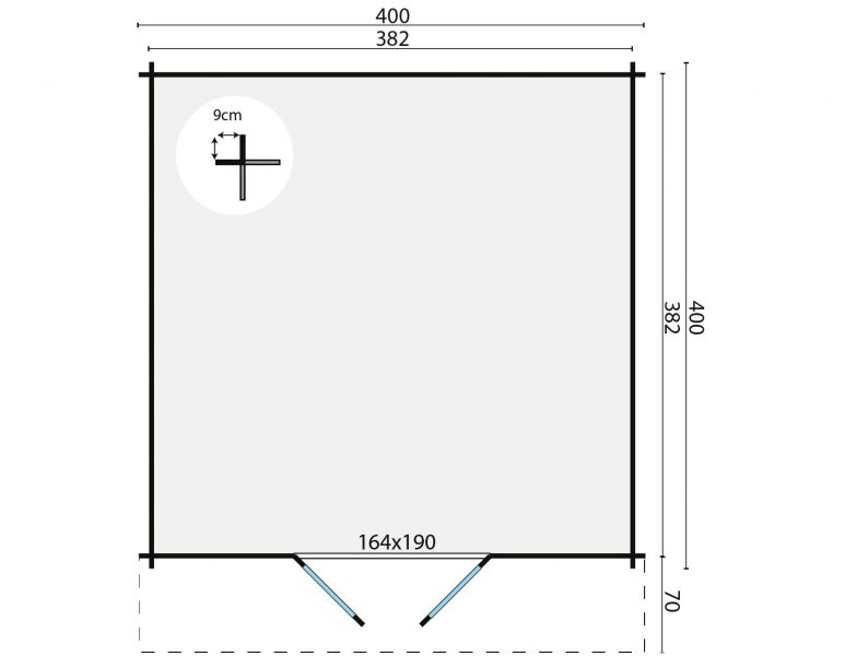 Tuindeco Torrent Blokhut 400x400 cm 34 mm vuren honing geïmpregneerd