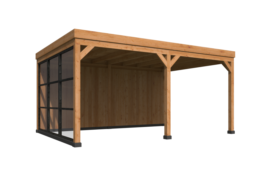 Tuindeco Kiruna platdak overkapping 377x537 cm vuren red class wood geïmpregneerd incl. EPDM