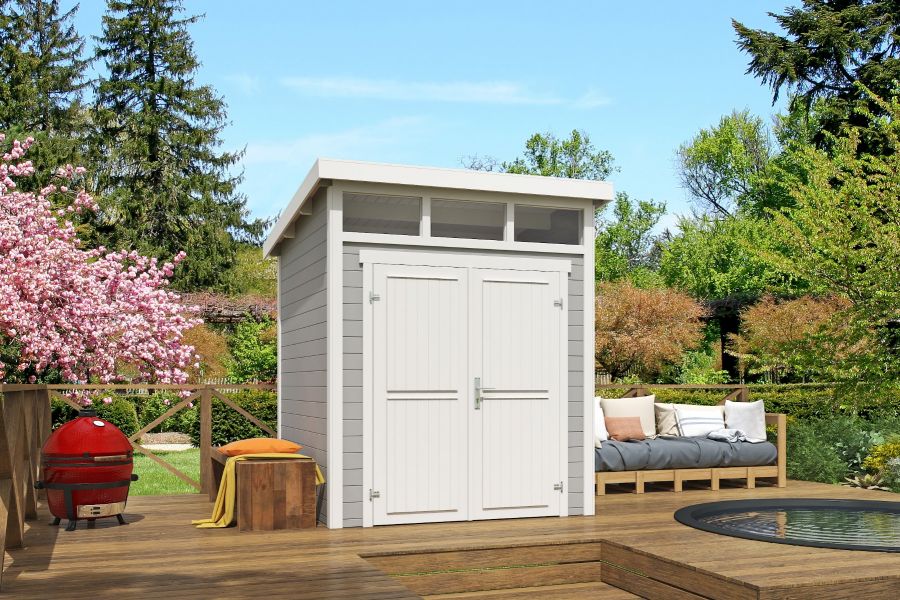 Outdoor Life Kibo Tuinhuis 200x200 cm 28 mm vuren Platinum Grey-Wit gecoat