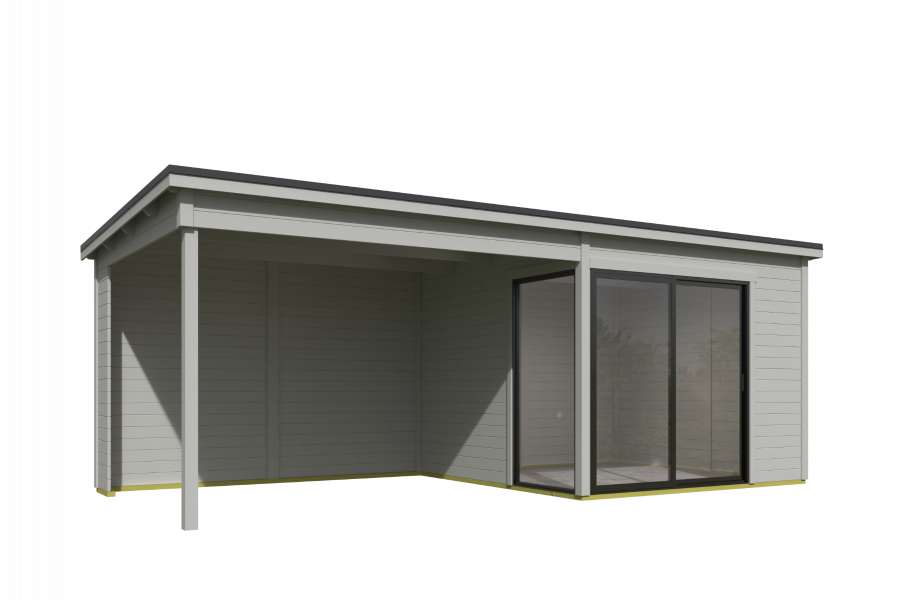 Tuinhuis Julia 295x295 cm + 350 cm aanbouw - Platinum Grey gecoat