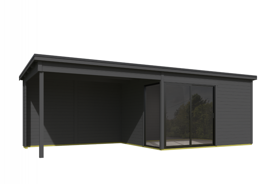 Tuinhuis Olivia 385x295 cm + 350 cm aanbouw - Carbon Grey gecoat
