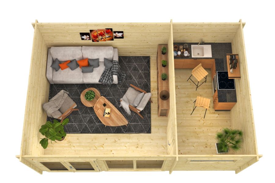 Blokhut - Tuinhuis Flow 2.0 - 595x400 cm - vuren bruin geïmpregneerd