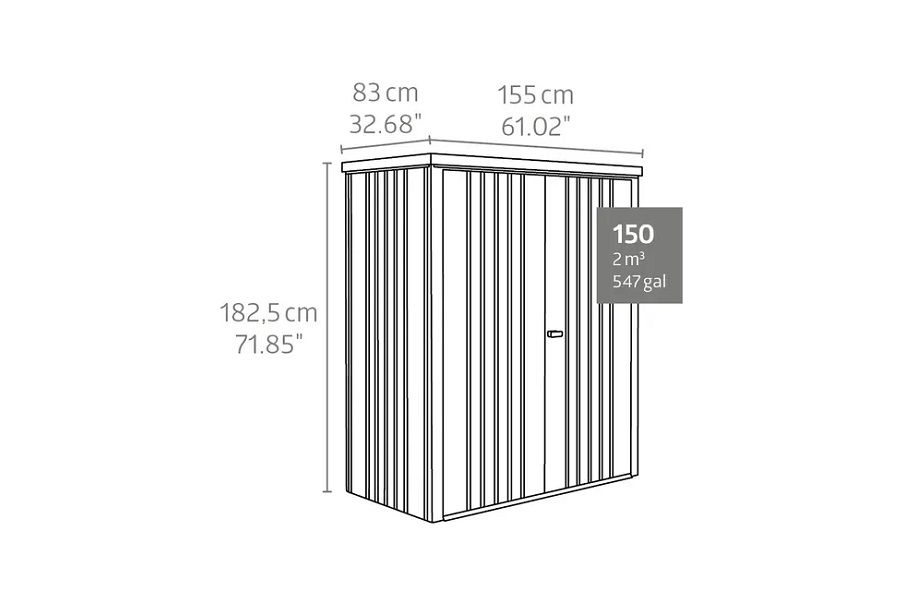 Biohort metalen tuinkast 150 Dubbele deur zilver 155x83x182,5 cm