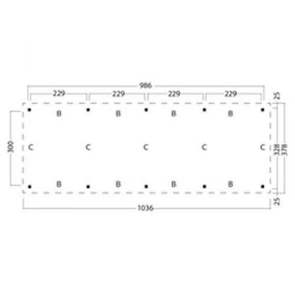 Overkapping plat dak Red Class Wood Odense type 11 XXL 1236x450 cm - Blanke wanden