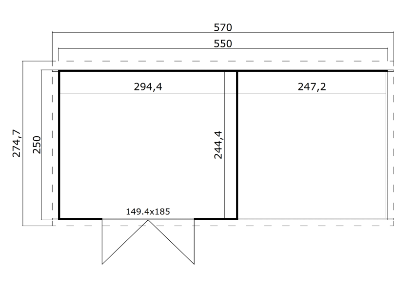 Tuinhuis Kjeld 550x250 cm - Green Grey-wit gecoat
