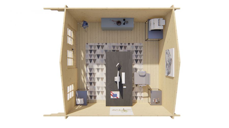 Tuindeco Ulrik Blokhut 380x380 cm + luifel 70 cm 44 mm vuren grijs geïmpregneerd