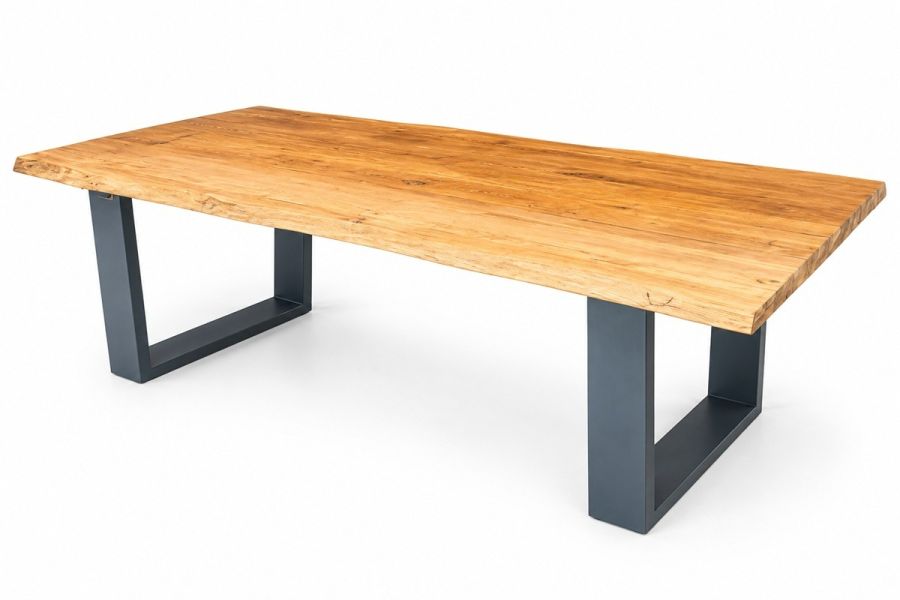 Teaktafel van 220 bij 100 cm met antraciet poten