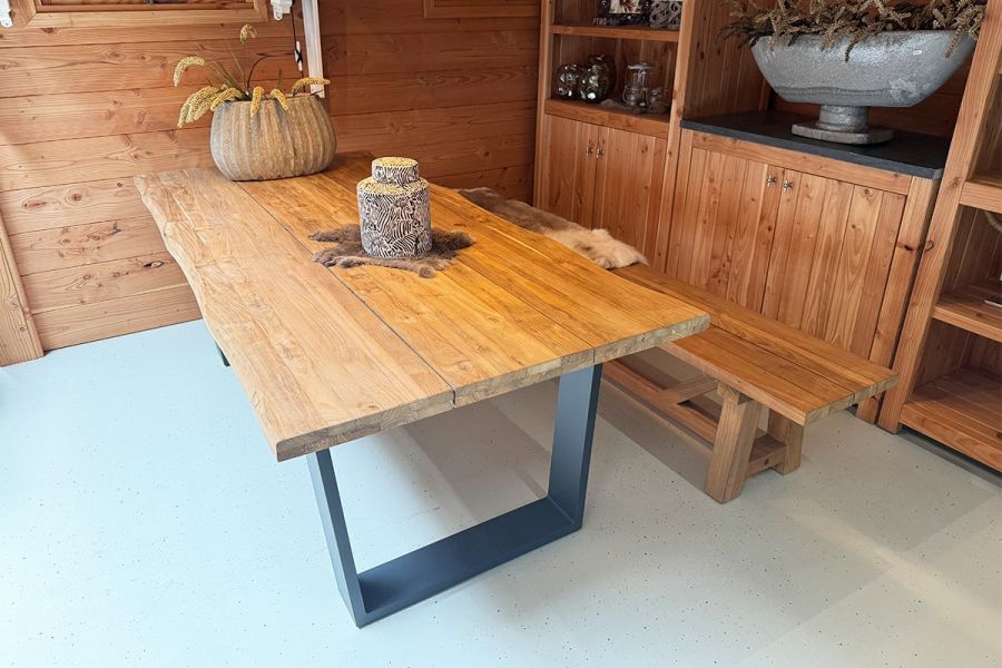 Teak tafel Winston 220x100 cm met aluminium antraciet poten