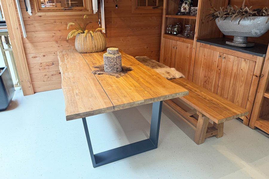 Teak tafel Winston 220x100 cm met aluminium antraciet poten