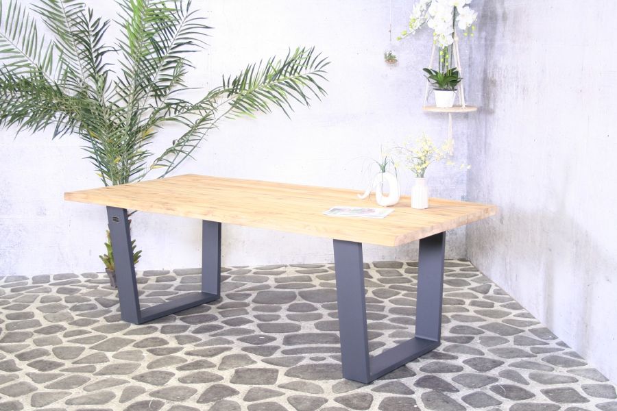 SenS-Line Winston teak tafel 220x100 cm met aluminium antraciet poten - Showmodel Numansdorp, Hoofddorp & Wommelgem