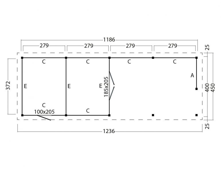 Overkapping plat dak Red Class Wood Odense type 12 XXL 1236x450 cm