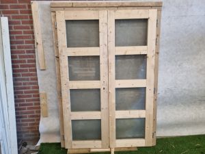 Dubbele blanke deuren – met kozijn, dubbel glas en houten drempel (206 x 141,5 cm) - SALE25102