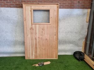 Nieuwe douglas deur met kozijn – enkel raam (222 x 136,5 cm) - SALE25109