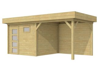 Blokhut Bonte Kraai 300x250 cm + luifel 300 cm - geïmpregneerd