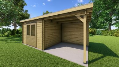 Classicline Blokhut Overijssel 300x300 + overkapping 300 cm vuren groen geïmpregneerd