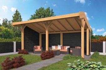 Lariks/Douglas kapschuur Goor 600x390 cm met zwarte wanden - Bouwpakket