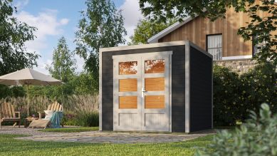 Outdoor Life Quby blokhut 250x250 cm 28 mm vuren donkergrijs-lichtgrijs exterieur gecoat