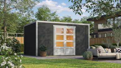 Outdoor Life Quby blokhut 400x300 cm 28 mm vuren donkergrijs-lichtgrijs exterieur gecoat