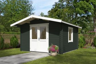 Blokhut Floor 350x350 cm + luifel 70 cm 40 mm vuren groengrijs-wit geverfd