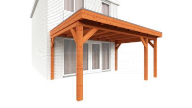 Trendhout Aanbouwveranda Ancona 480x390 cm - plat dak model rechts