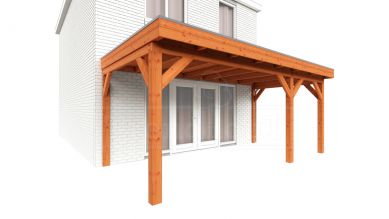 Trendhout Aanbouwveranda Ancona 555x330 cm - plat dak model rechts