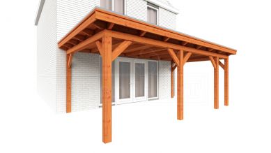 Trendhout Aanbouwveranda Lucca 645x390 cm - Plat dak model rechts