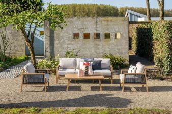 Decala loungeset - 4-delig aluminium - light teak look - desert sand
