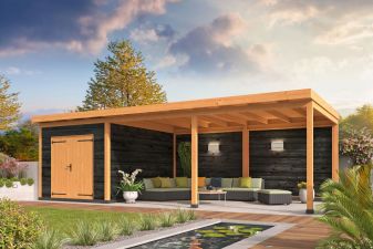 verblijf Wierden 900x400 cm incl. dubbele deur - verticale wanden zwart geïmpregneerd - Bouwpakket
