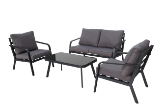 Loungeset Dominica, zwart aluminium met antraciet kussens