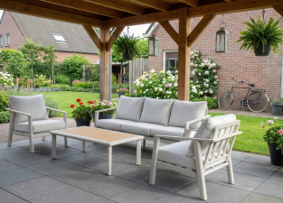 Tuindeco Barbados loungeset 4-delig wit aluminium met witte kussens