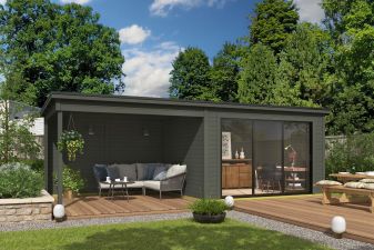 Tuinhuis Pernilla 385x295 cm + 350 cm aanbouw - Green Grey gecoat