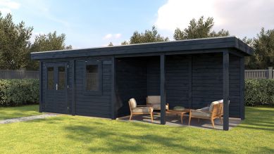 Lugarde Select Modern tuinhuis met overkapping Dronten 388x250cm + 400cm - Zwarte olie
